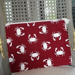 ✨NWOT Mud Pie Festive Red and White Crab Natural Jute Large Clutch / Pouch✨